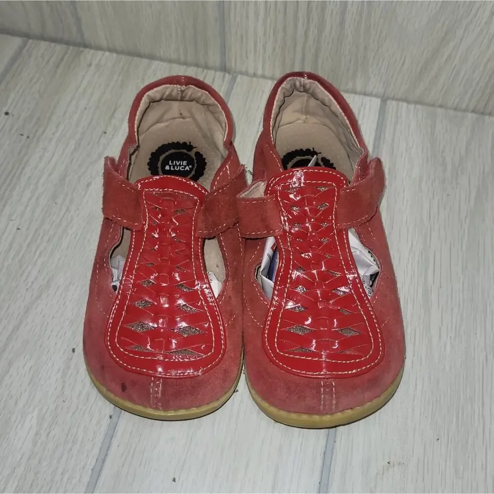 Livie & Luca Girls Red Ruche Suede Leather Mary Jane Shoes Size 12